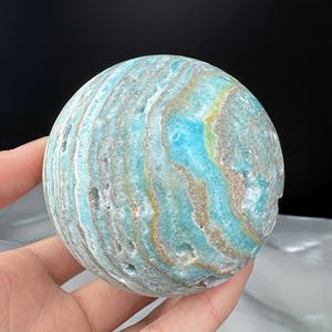 ลูกบอลคริสตัลแร่สีน้ำเงินคุณภาพสูงขนาด 5-6 ซม. ของตกแต่งสีน้ำเงินและสีขาว งานฝีมือคริสตัล ทรงกลมเฮมิมอร์ไฟต์ - Product Image 3