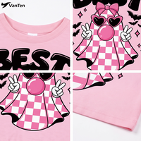 T-shirt de gymnastique pour jeunes, personnalisé OEM/ODM, pour la danse et le cheerleading, avec strass, design en coton court multicolore, pour Halloween