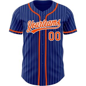 Custom Baseball Jersey Royal Blue Orange White Pinstripe Button <b>Down</b> Unisex Moisture Wicking Sublimated Design Your Name Team - Product Image 2