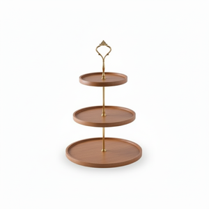 Présentoir à gâteaux moderne à 3 niveaux en bois d'acacia et en métal, présentoir à pâtisserie élégant à prix de gros pour hôtel et café - Product Image 1