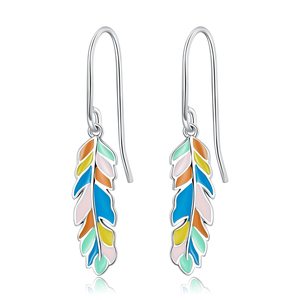 Usine en gros émail pendentif femmes boucles <span class=keywords><strong>d</strong></span>'oreilles 925 en <span class=keywords><strong>argent</strong></span> Sterling coloré <span class=keywords><strong>plume</strong></span> de paon pendentif boucles <span class=keywords><strong>d</strong></span>'oreilles pour les femmes - Product Image 1