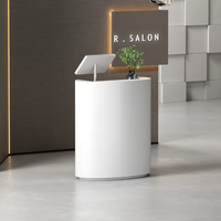 Bureau de réception contemporain en MDF ovale personnalisé, design écologique, durable, pour salon de coiffure, avec bords incurvés