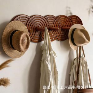 Solid Wood Wall Mounted Coat Rack Round Dark Brown Durable Entryway <b>Storage</b> Hooks For Hats Bags And <b>Clothes</b> - Product Image 3