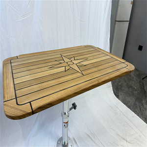 Rectangular Teak Tabletop <b>with</b> Star Pattern and Rounded Corners 580x900mm <b>Foldable</b> for Courtyard Yacht RV Marine Accessories - Product Image 3