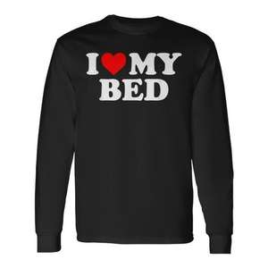 Camiseta de manga larga I Love My Bed con corazón rojo - Product Image 1
