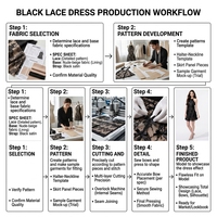 Robe noire en dentelle à col en V avec volants plissés, infroissable et lavable, adaptée aux femmes, service OEM