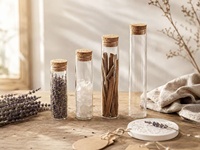 Frascos de Vidrio Transparente de 15 ml, Tubos de Ensayo con Tapón de Corcho, Forma Cilíndrica, 1.5 cm de Grosor, con Estampado Dorado en Relieve