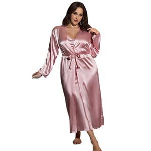 Robe en satin grande taille rose longue pour femme, tenue d'intérieur, vêtements de nuit, printemps été - Product Image 5