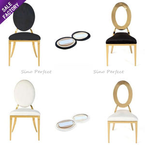 Chaise de désherbage réglable en métal doré avec cadre en acier inoxydable et dos ovale pour salle à manger d'hôtel et de restaurant - Product Image 1