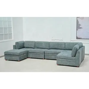 Hot bán vải hiện đại màu xám dài ngủ couches Modular góc sofa Set đồ nội thất phòng khách ghế sofa