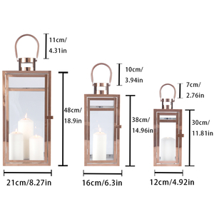 Set of 3 Rose Gold <strong>Large</strong> Size Iron Glass <strong>Candle</strong> <strong>Lanterns</strong> Wedding Centerpieces Lamp Holders Metal Wind Proof <strong>Candle</strong> <strong>Lanterns</strong> - Product Image 6