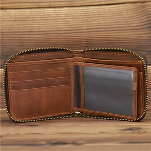 Boshiho Men's Crazy Horse Genuine Leather RFID Blocking Credit <b>Card</b> <b>Holder</b> <b>Wallet</b> Zipper Coins Pocket Money Clip - Product Image 1