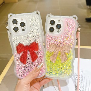 Coque de téléphone antichoc en TPU avec dégradé de paillettes et nœud décoratif pour iPhone 13/14/15/16/17 Pro Max, personnalisable - Product Image 4