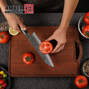 سكاكين مطبخ يابانية يدوية الصنع من الفولاذ الدمشقي الياباني VG10 بلون العنبر مع مقبض من الراتنج - Product Image 4