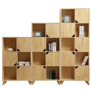 <b>Solid</b> <b>Wood</b> <b>Bookcase</b> Modular Grid Shelving Unit Minimalist Modern Floor Standing Storage Cabinet Home Office Student Use - Product Image 4