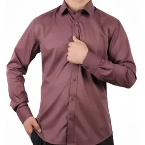 Men's Long Sleeve Dress Button Down Shirt Breathable Bamboo Viscose Slim Fit Solid Burgundy Color