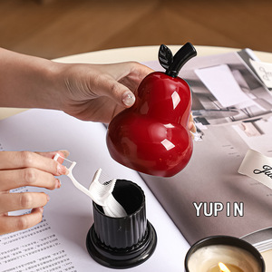 Apple Shape Desktop Organizer Storage Box With <b>Toothpick</b> Cotton Swab Holder For Home Office Decor - Product Image 2