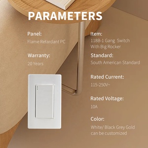 Tombol tekan kontrol cahaya Rocker besar, sakelar dinding untuk rumah, tahan api, permukaan sutra, sakelar Dinding 1 Gang 1/<span class=keywords><strong>2</strong></span> cara - Product Image 3