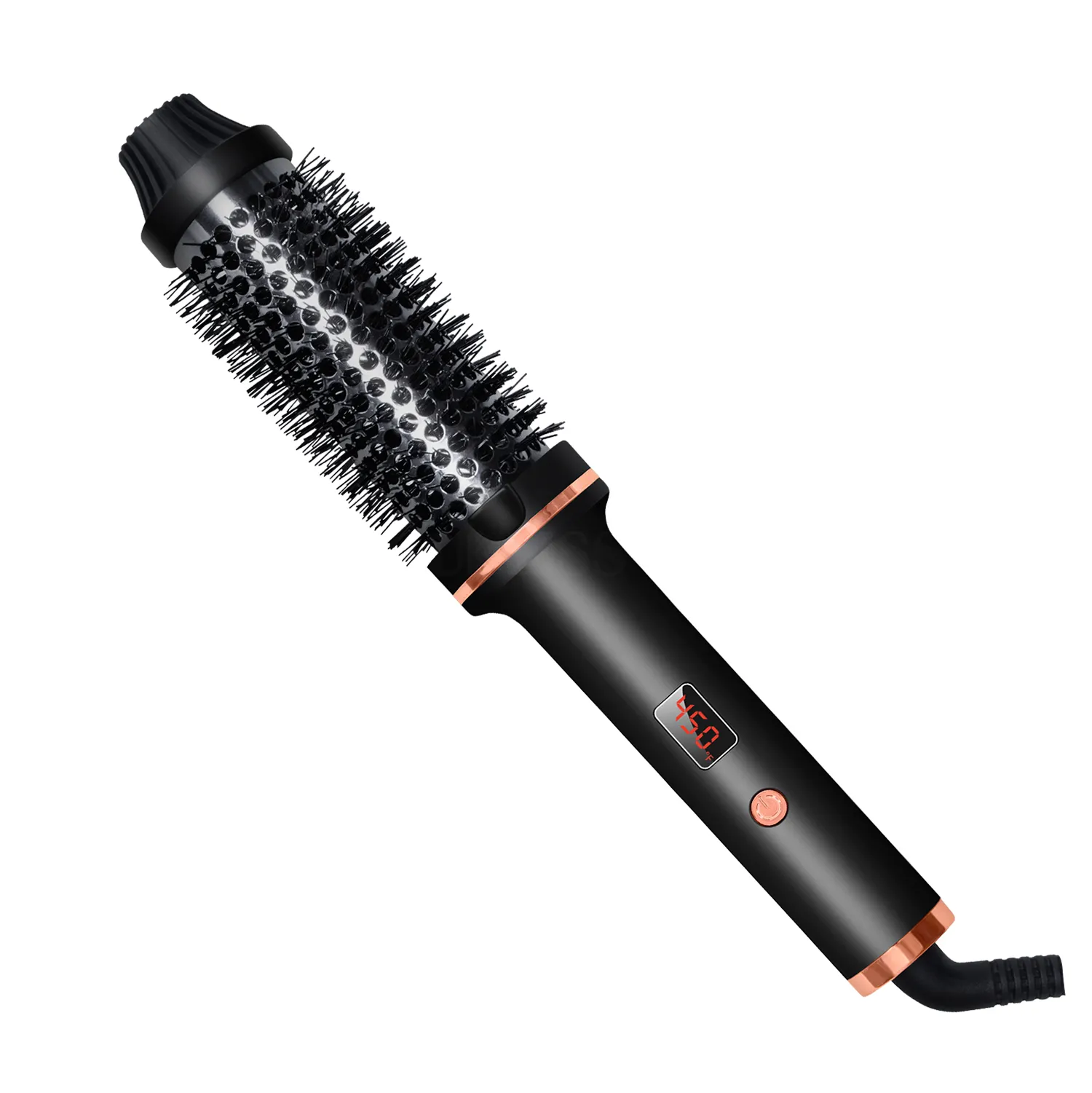 Negative Iron Hot Comb 450F Round Brush 2 in 1 Hair Curler Straightener Brush