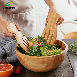 Restaurant Küche umwelt freundliche runde große Servier schale Obst Gemüse Bambus Salats ch üssel mit 2 Server - Product Image 4