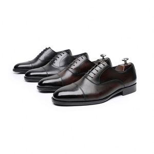 Chaussures Oxford britanniques classiques pour hommes en cuir de vachette véritable première couche, à bout carré, légères, respirantes, à trois empiècements, grandes tailles, idéales pour les soirées - Product Image 4