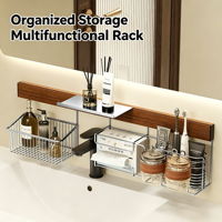 Étagère de rangement murale vintage en acier inoxydable pour salle de bain, sans perçage, panier organisateur pour évier