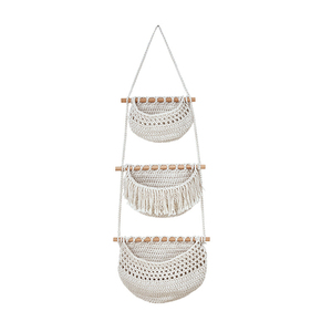 Panier à fruits tissé à la main, suspendu au mur, peut être divisé en trois sections, panier de rangement en corde de coton - Product Image 5