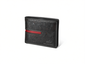 Portafoglio da uomo in vera pelle con motivo a palma e fascia intrecciata, chiusura a piega, formato corto - Product Image 1