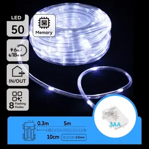 Luci LED a batteria 3AA, tubo da 5 mm, bianco opaco, 5 m, ideali per decorazione e illuminazione d'ambiente in interni ed esterni - Product Image 1