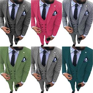 Trajes de puntos verde oscuro <span class=keywords><strong>para</strong></span> hombres 3 piezas (<span class=keywords><strong>chaqueta</strong></span> + Pantalones + chaleco) Casual <span class=keywords><strong>matrimonio</strong></span> novio Blazer esmoquin hombres <span class=keywords><strong>para</strong></span> boda - Product Image 6