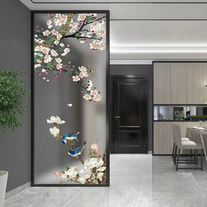 Cloison de séparation moderne minimaliste imperméable avec motif floral imprimé sur verre trempé pour salle de bain, toilettes, entrée - Product Image 1