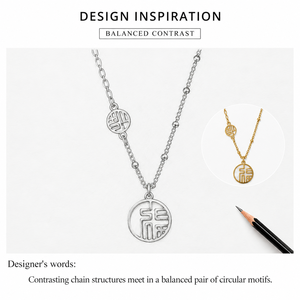Collier pendentif en alliage plaqué or avec breloque en caractère chinois Fu, chaîne à perles, style classique unisexe, à porter au quotidien - Product Image 3