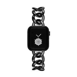 不锈钢表带兼容苹果表带iWatch SE SE2系列8/7/6/5/4/3/2/1，盛装花式牛仔链金属