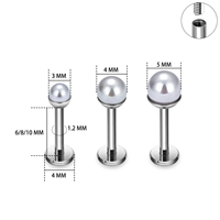 Perhiasan Tindik Tubuh Spiral Helix Labret Titanium G23 16g Ulir Dalam Bentuk Mangkuk Bertahtakan Mutiara untuk Hidung