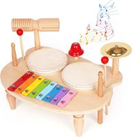 Table musicale en bois Montessori pour enfants, ensemble d'instruments de percussion multifonctionnels, xylophone, tambour, cloche, jouet éducatif précoce
