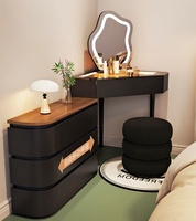 Table de maquillage d'angle moderne avec éclairage LED, durable, réglable et extensible, en panneau de bois MDF, meuble de chambre et d'appartement
