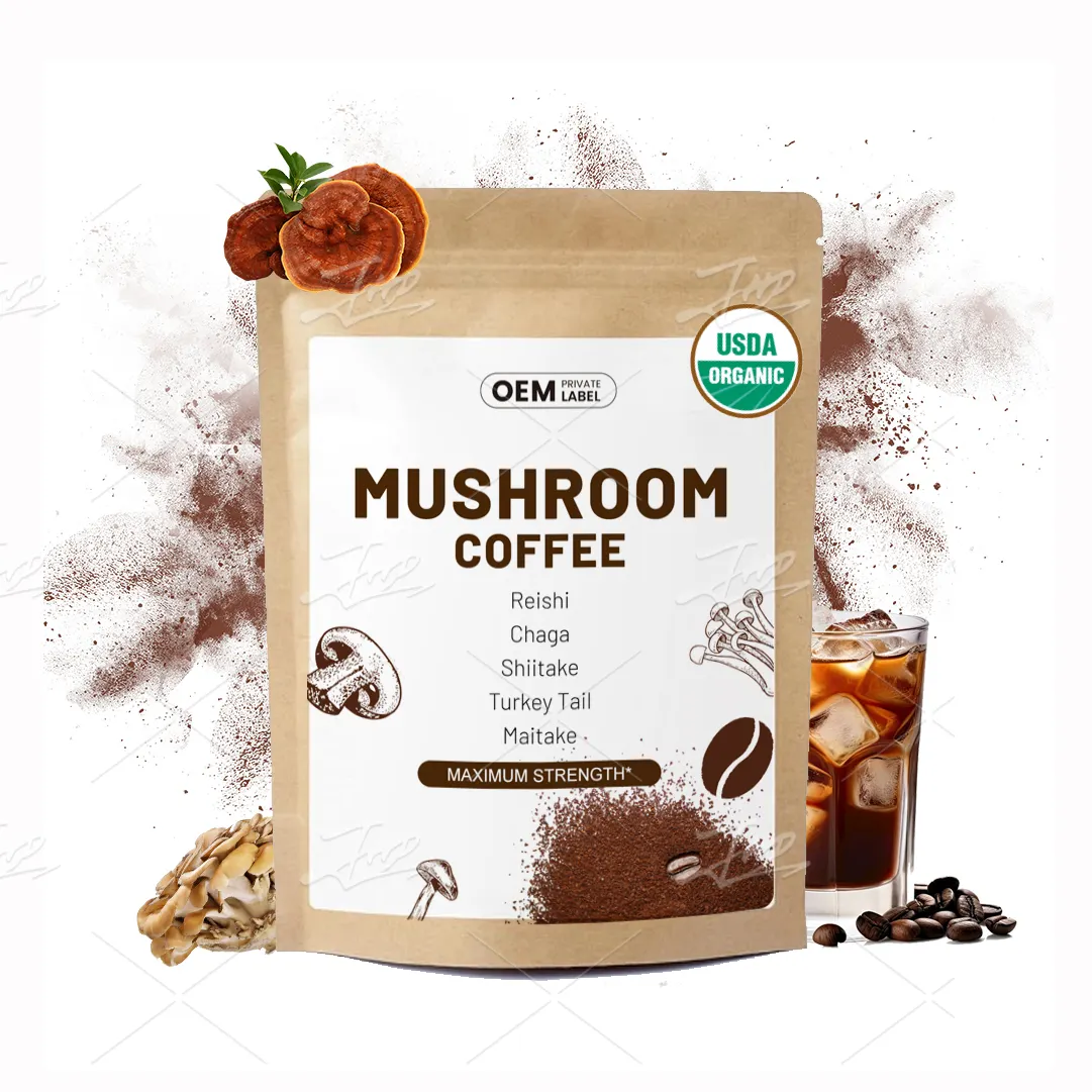 Marque privée OEM Reishi Lions Mane 5 en 1 Café instantané biologique aux champignons