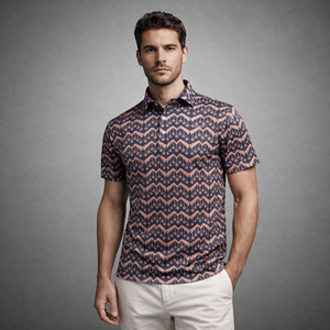 Polo pour homme style golf respirant avec patte de boutonnage, imprimé réactif et logo brodé pour le tennis et les voyages - Product Image 5