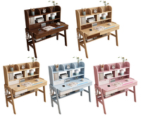 Ensemble de table et de chaise d'étude ergonomique en bois de style moderne pour enfants, bureau d'étude confortable bleu rose avec étagère et chaise