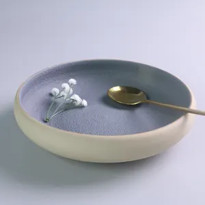 İskandinav tarzı özel 8 inç gri mat buzlu lüks yuvarlak makarna çorba çanak derin yemek tabakları seramik tabak restoran için