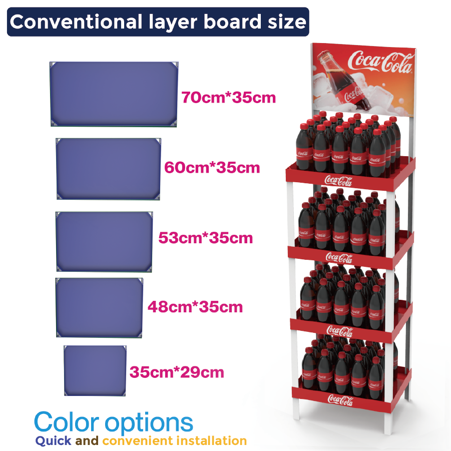 Beviis Custom Light Duty Plastic Floor Standing Beverage Display Rack Cola Bottle Stand for Supermarket Retail Stores — view 3