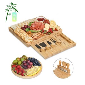 Bamboo <b>Cheese</b> Board <b>Set</b> With <b>Knives</b> And Forks 12 In 1 Serving Tray For Snacks Fruits And <b>Cheese</b> - Product Image 1