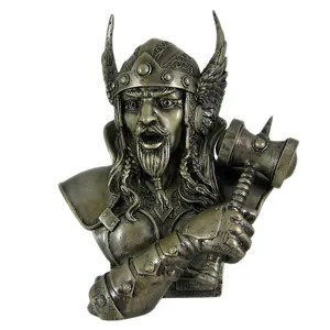 Estatua de Busto de <span class=keywords><strong>Thor</strong></span>, Dios Nórdico, en Resina de Bronce Antiguo Altamente Detallada, Escultura del Martillo del Trueno - Product Image 1