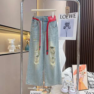 Completi Estivi per Bambine 2026: Nuovi Set <span class=keywords><strong>Trendy</strong></span> per Bambini Grandi, Jeans a Gamba Larga Stile Street con Camicie a Maniche Corte - Product Image 4