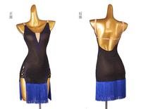 Robe de danse latine OCTLQ284 pour compétition, avec franges, en maille, entièrement ornée de diamants, style cowboy, jupe de danse Cha Cha
