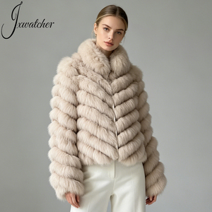 <span class=keywords><strong>Cappotto</strong></span> Invernale <span class=keywords><strong>in</strong></span> Vera <span class=keywords><strong>Pelliccia</strong></span> di Volpe Jxwatcher, Reversibile <span class=keywords><strong>con</strong></span> Cerniera, Morbido, Fodera 100% Seta, Bianco, per Donna - Product Image 2