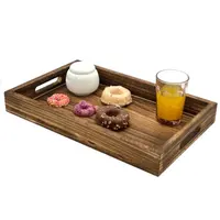 Amazon Hot Sales Rustikales Holz Serviert ablett mit Griffen Farm house Breakfast Ottoman Couch tisch Holz tablett