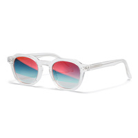 QSKY YSM8030 Lunettes de soleil de luxe 2026 personnalisées rondes à monture complète en acétate, style vintage unisexe, couleur or, verres PC, protection UV400, effet miroir
