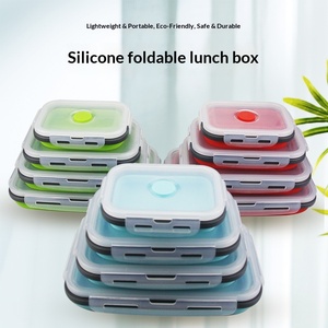 Factory Stock Silicone Foldable Multifunctional Square <b>Lunch</b> <b>Box</b> Bento <b>Box</b> Microwave Safe Refrigerator Storage Fresh-Keeping - Product Image 3