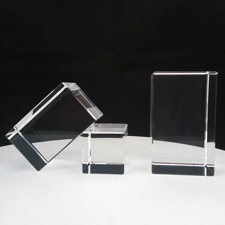 Rectángulo cubo de cristal 3d cristal grabado láser k9 cristal en blanco